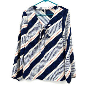 Laundry by Shelli Segal size medium striped long sleeve blouse blue white orange